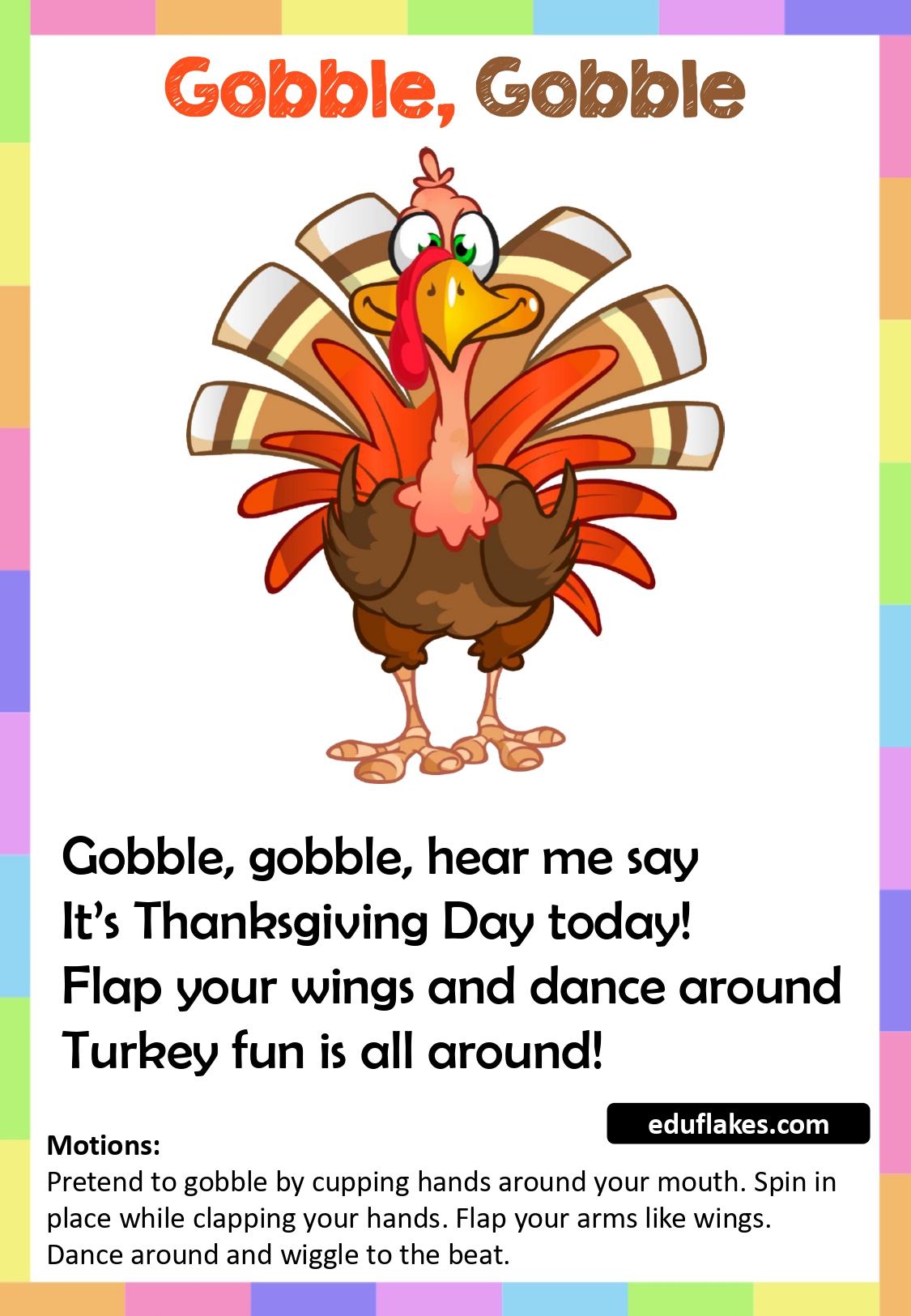 kindergarten thanksgiving rhymes free pdf printable - eduflakes